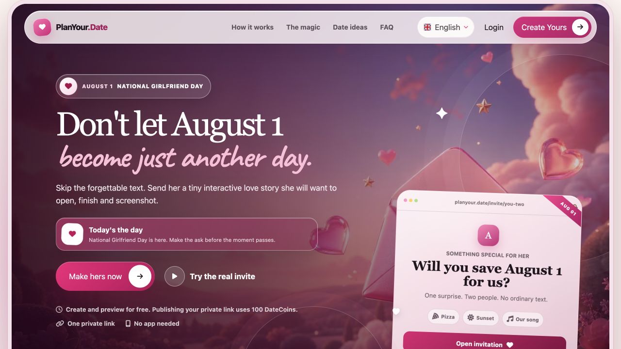 PlanYour.Date live product homepage